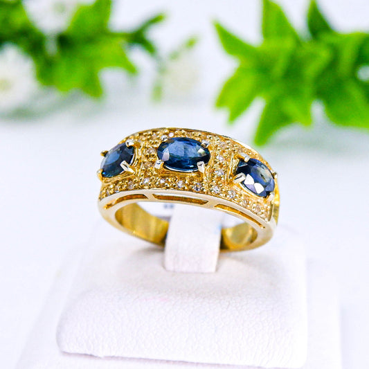 แหวนเงินแท้ 925 ฝังพลอย ไพลิน (Blue Sapphire) + ไวท์โทพาส (whitetopaz)
