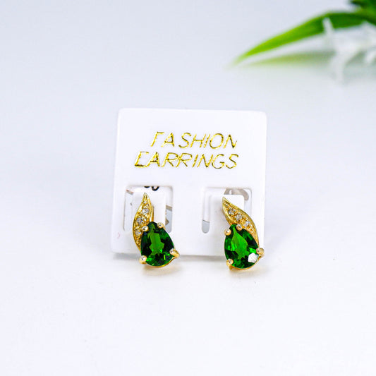ต่างหูเงินแท้ 925 ฝังพลอย กรีนโคมดิออปไซต์ (Green Chrome Diopside) + ไวท์โทพาส (whitetopaz)