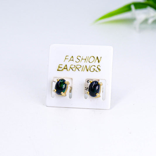 ต่างหูเงินแท้ 925 ฝังพลอย แบล็คโอปอล (Black Opal)
