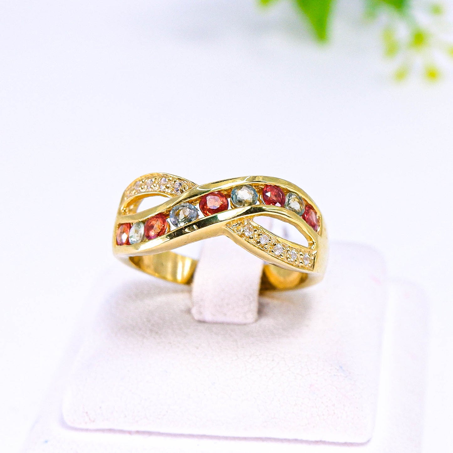 แหวนเงินแท้ 925 ฝังพลอย แฟนซีแซฟไฟร์ (Fancy Sapphire) + เซอร์คอน (Zircon)