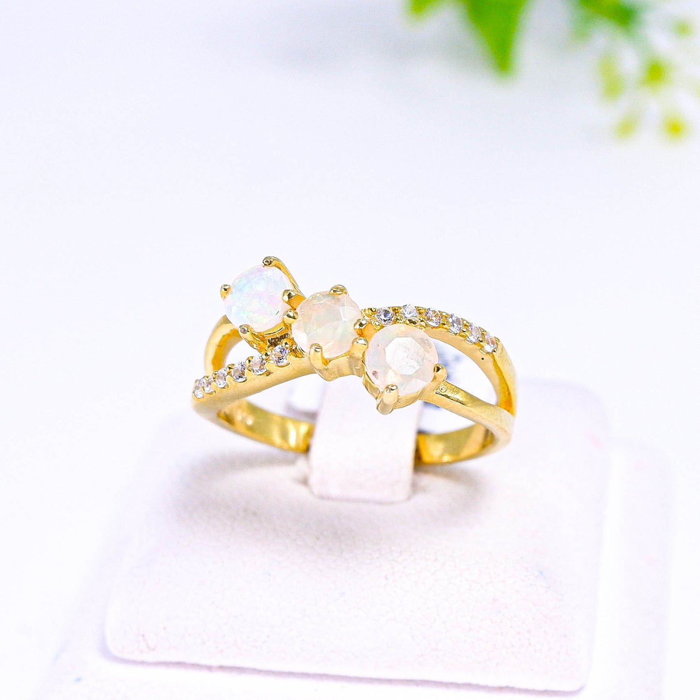 แหวนเงินแท้ 925 ฝังพลอย โอปอล (Opal) + เซอร์คอน (Zircon)