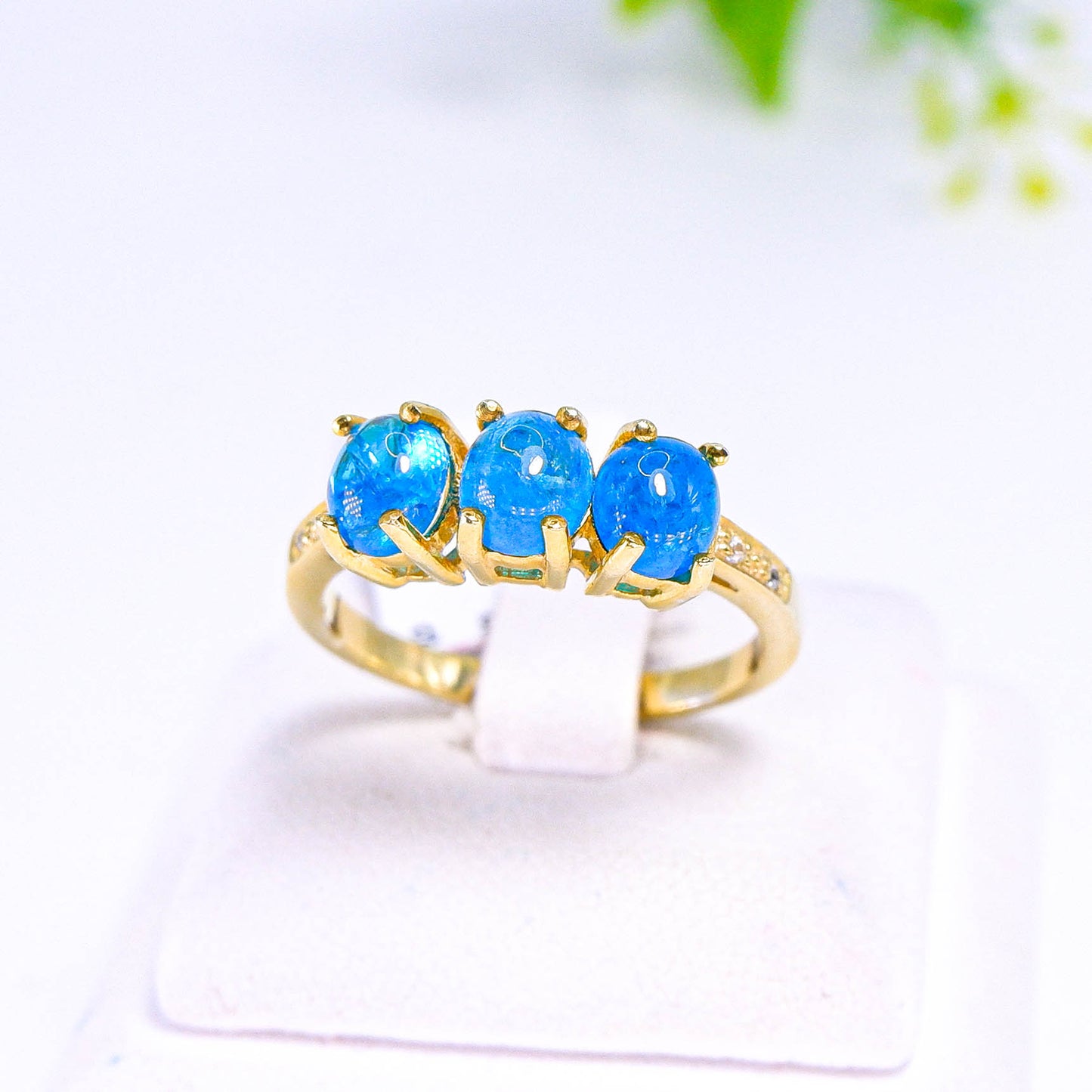 แหวนเงินแท้ 925 ฝังพลอย อะพาไทต์ (Apatite) + เซอร์คอน (Zircon)