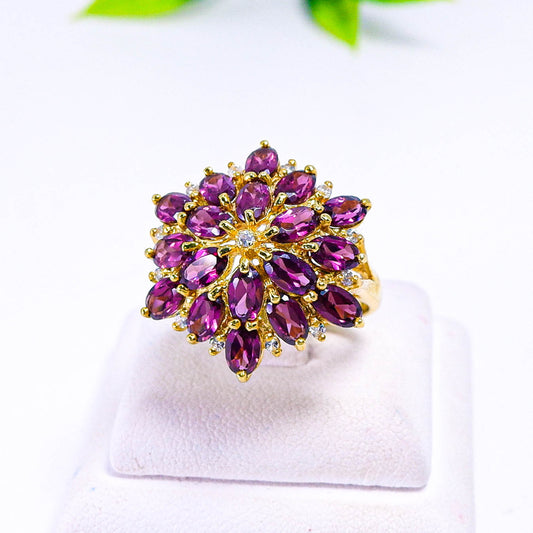 แหวนเงินแท้ 925 ฝังพลอย โรโดไลท์ (Rhodolite) + เซอร์คอน (Zircon)