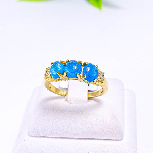 แหวนเงินแท้ 925 ฝังพลอย อะพาไทต์ (Apatite) + เซอร์คอน (Zircon)