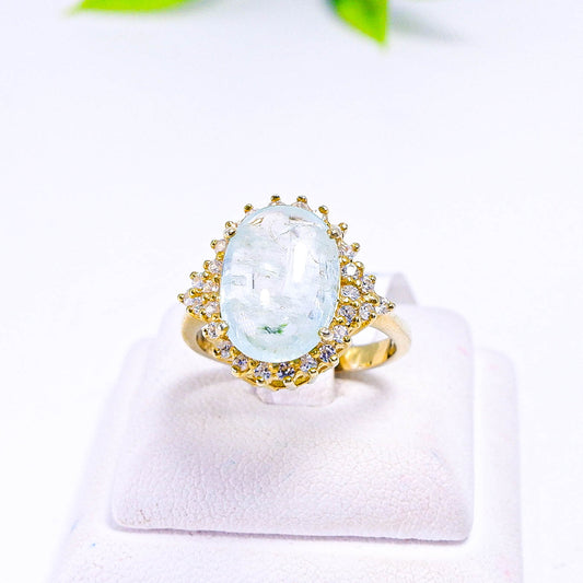 แหวนเงินแท้ 925 ฝังพลอย อความารีน (Aqua marin) + เซอร์คอน (Zircon)