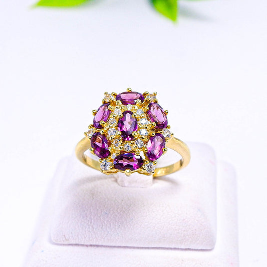 แหวนเงินแท้ 925 ฝังพลอย โรโดไลท์ (Rhodolite) + เซอร์คอน (Zircon)