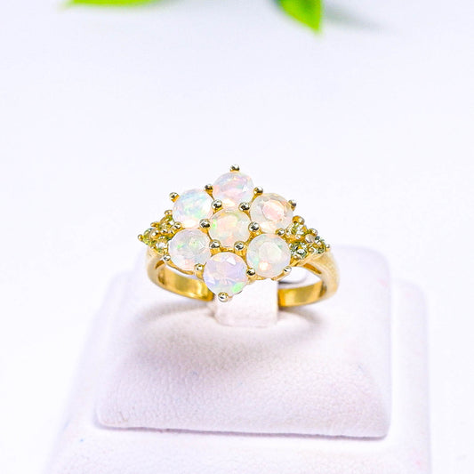แหวนเงินแท้ 925 ฝังพลอย โอปอล (Opal) + เพอริดอท (Peridot)