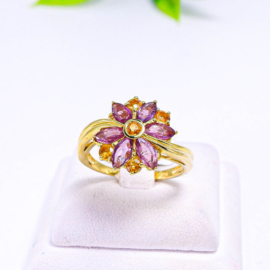 แหวนเงินแท้ 925 ฝังพลอย ทัยทิมไทย (Siam Ruby) + แฟนซีแซฟไฟร์ (Fancy Sapphire)