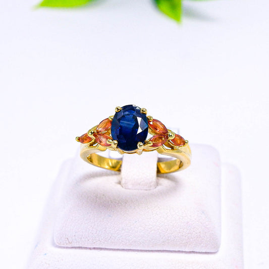 แหวนเงินแท้ 925 ฝังพลอย ไพลิน (Blue Sapphire) + แซฟไฟร์ (Sapphire)