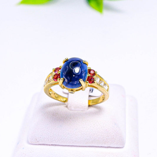 แหวนเงินแท้ 925 ฝังพลอย ไพลิน (Blue Sapphire)+แซฟไฟร์ (Sapphire)+ ไวท์โทพาส (whitetopaz)