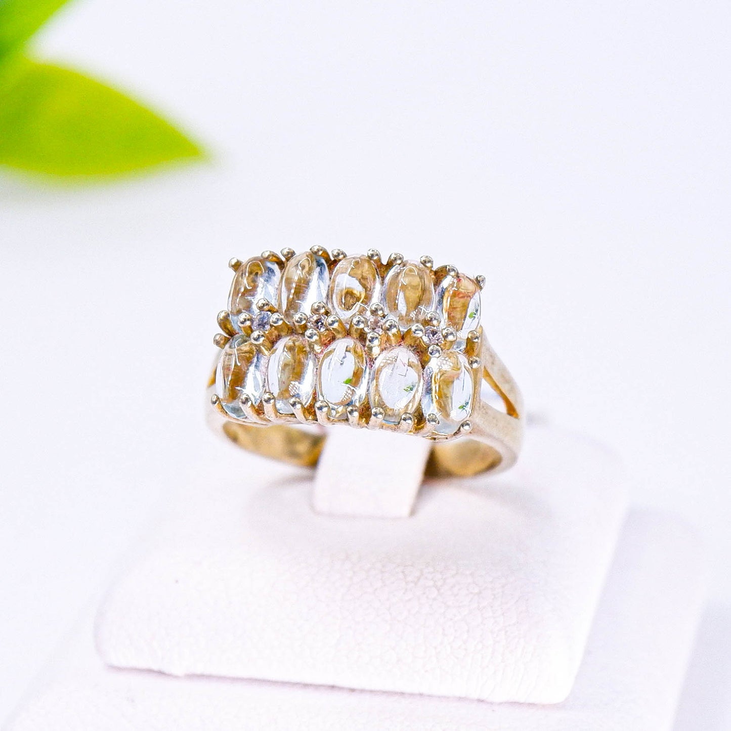 แหวนเงินแท้ 925 ฝังพลอย บลูโทพาส (Blue Topaz) + โทพาส (Topaz)