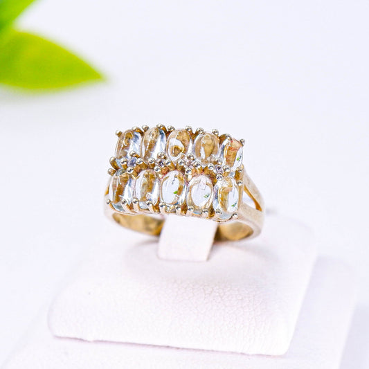 แหวนเงินแท้ 925 ฝังพลอย บลูโทพาส (Blue Topaz) + โทพาส (Topaz)