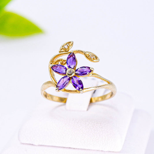 แหวนเงินแท้ 925 ฝังพลอย อเมทิส (Amethyst) + ไวท์โทพาส (whitetopaz)