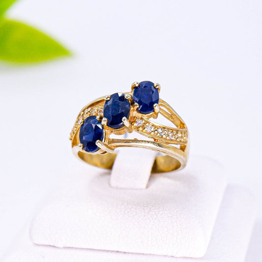 แหวนเงินแท้ 925 ฝังพลอย ไพลิน (Blue Sapphire) + ไวท์โทพาส (whitetopaz)
