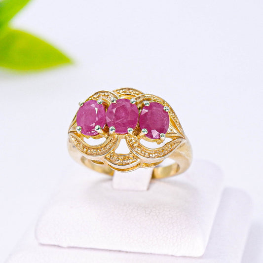 แหวนเงินแท้ 925 ฝังพลอย ทับทิม (Ruby) + ไวท์โทพาส (whitetopaz)