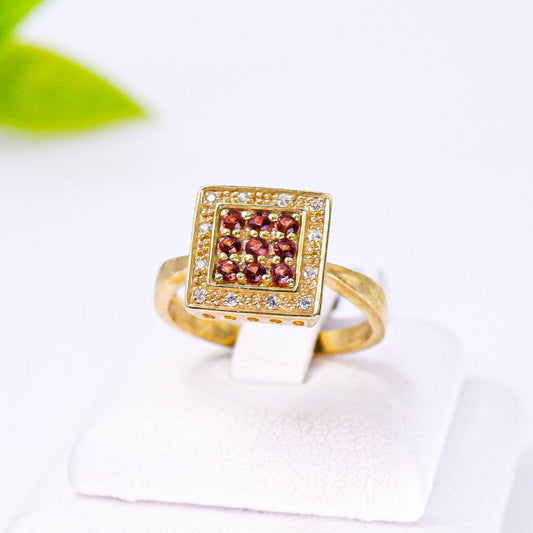 แหวนเงินแท้ 925 ฝังพลอย โกเมน (Garnet) + เซอร์คอน (Zircon)