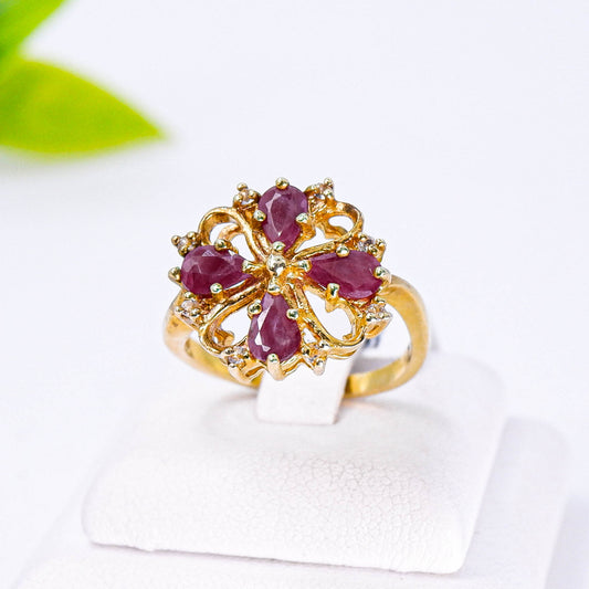 แหวนเงินแท้ 925 ฝังพลอย ทับทิม (Ruby) + ไวท์โทพาส (whitetopaz)