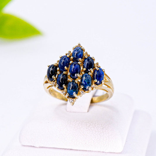 แหวนเงินแท้ 925 ฝังพลอย ไพลินหลังเบี้ย (Blue Sapphire) + ไวท์โทพาส (whitetopaz)