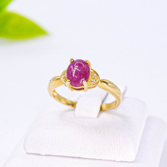 แหวนเงินแท้ 925 ฝังพลอย ทับทิมอาฟหลังเบี้ย (African Ruby) + เซอร์คอน (Zircon)