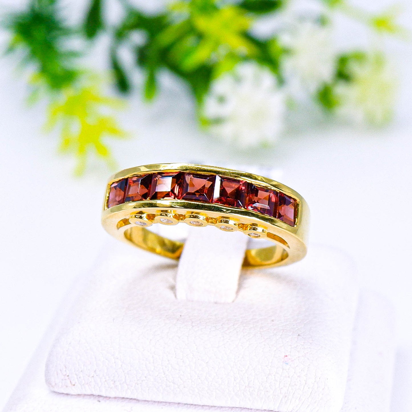 แหวนเงินแท้ 925 ฝังพลอย โกเมน (Garnet) + เซอร์คอน (Zircon)