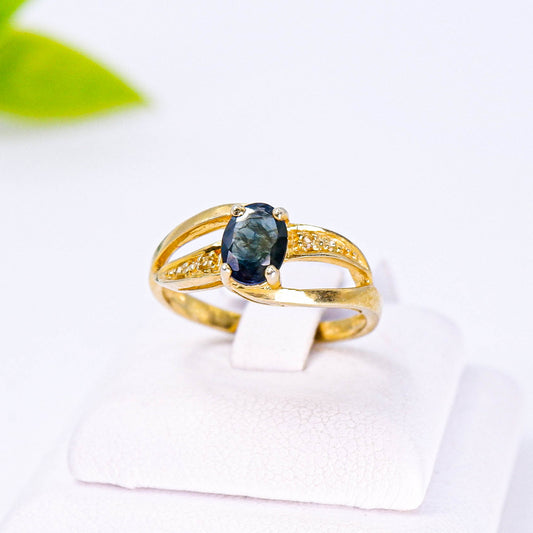 แหวนเงินแท้ 925 ฝังพลอย เขียวส่อง (green Sapphire) + แซฟไฟร์ (Sapphire)