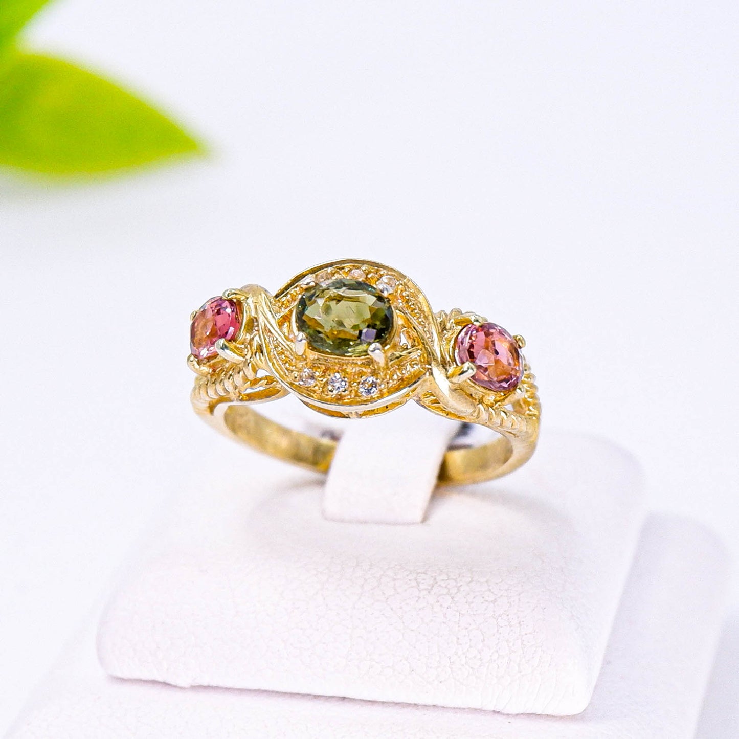 แหวนเงินแท้ 925 ฝังพลอย ทัวมาลีน (Tourmaline) + ไวท์โทพาส (whitetopaz)