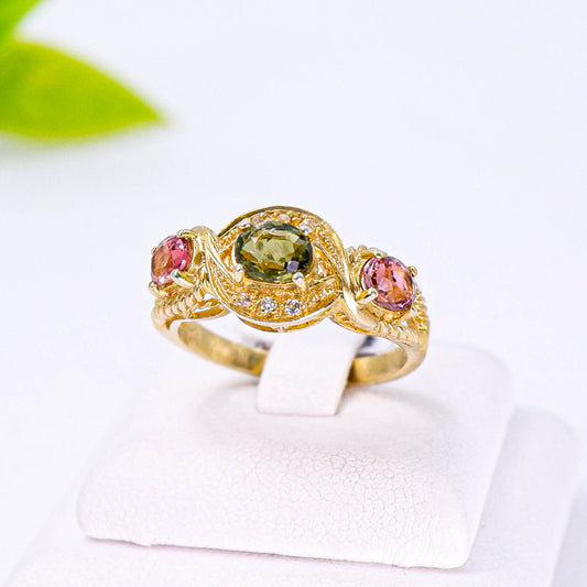 แหวนเงินแท้ 925 ฝังพลอย ทัวมาลีน (Tourmaline) + ไวท์โทพาส (whitetopaz)