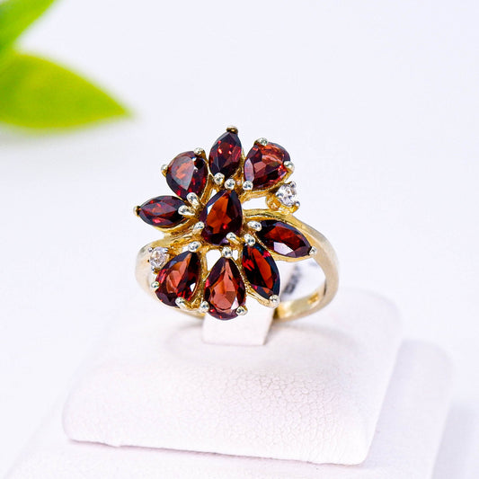 แหวนเงินแท้ 925 ฝังพลอย โกเมน (Garnet) + เซอร์คอน (Zircon)