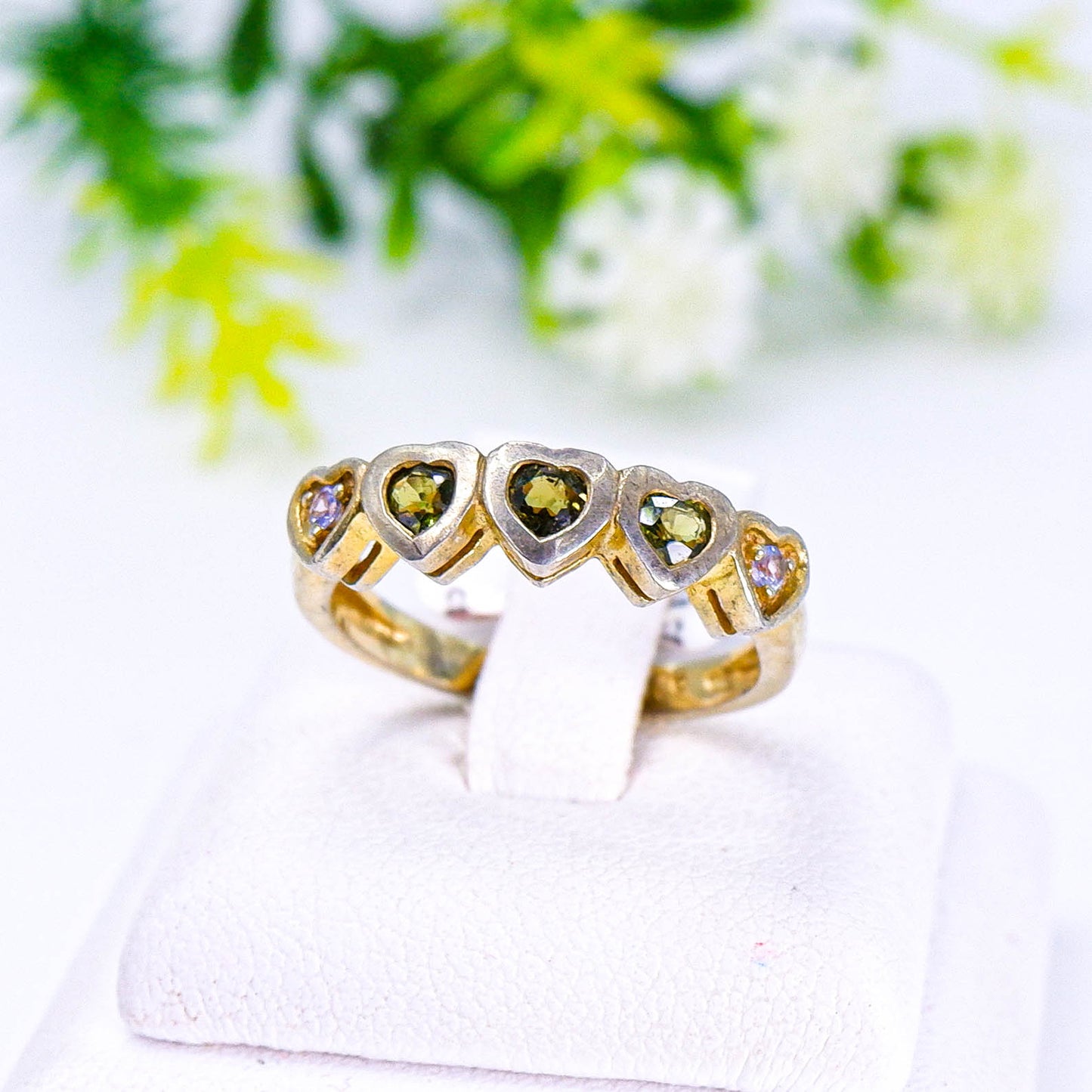 แหวนเงินแท้ 925 ฝังพลอย เขียวส่อง (green Sapphire) + แทนซาไนท์ (Tanzanite)