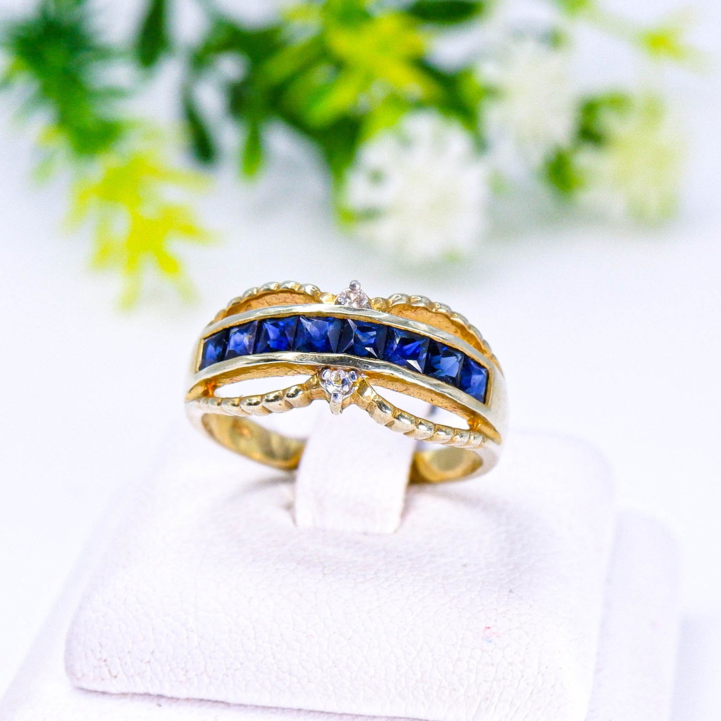 แหวนเงินแท้ 925 ฝังพลอย ไพลิน (Blue Sapphire) + ไวท์แซฟไฟร์ (White Sapphire)