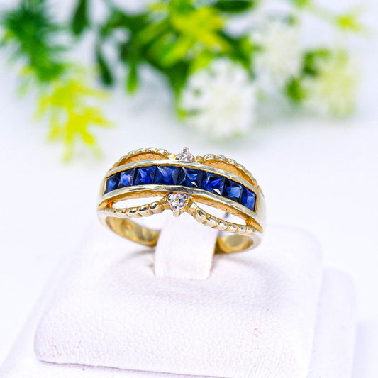 แหวนเงินแท้ 925 ฝังพลอย ไพลิน (Blue Sapphire) + ไวท์แซฟไฟร์ (White Sapphire)