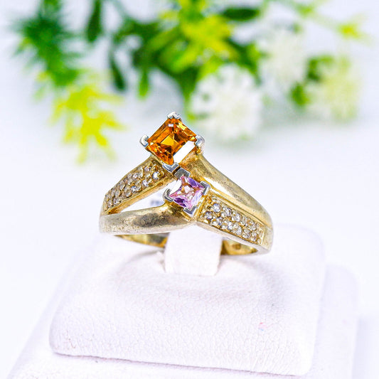 แหวนเงินแท้ 925 ฝังพลอย บุษราคัม (Yellow Sapphire)+พิงค์แซฟไฟร์(Pink Sapphire)+โทพาส(Topaz)