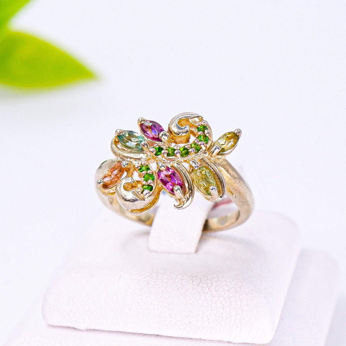 แหวนเงินแท้ 925 ฝังพลอย ทัวมาลีน (Tourmaline) + กรีนโคมไดออปไซต์ (Green Chrome Diopside)