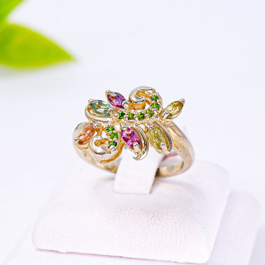 แหวนเงินแท้ 925 ฝังพลอย ทัวมาลีน (Tourmaline) + กรีนโคมไดออปไซต์ (Green Chrome Diopside)