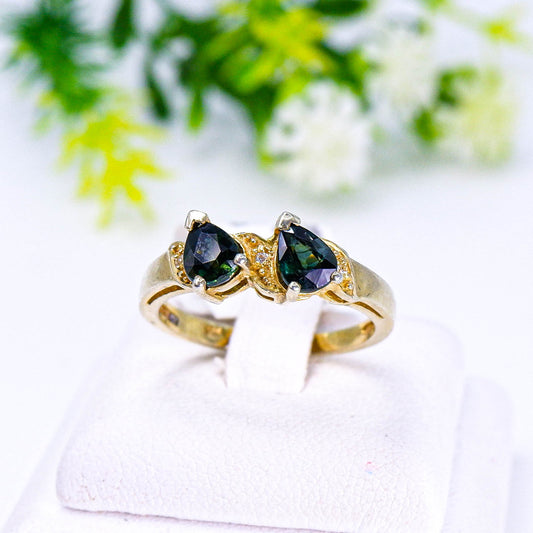 แหวนเงินแท้ 925 ฝังพลอย เขียวส่อง (green Sapphire) + โทพาส (Topaz)