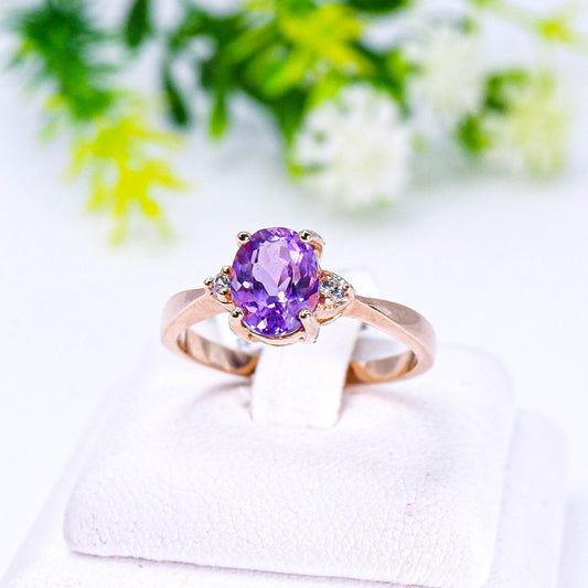 แหวนเงินแท้ 925 ฝังพลอย อเมทิส (Amethyst) + เซอร์คอน (Zircon)