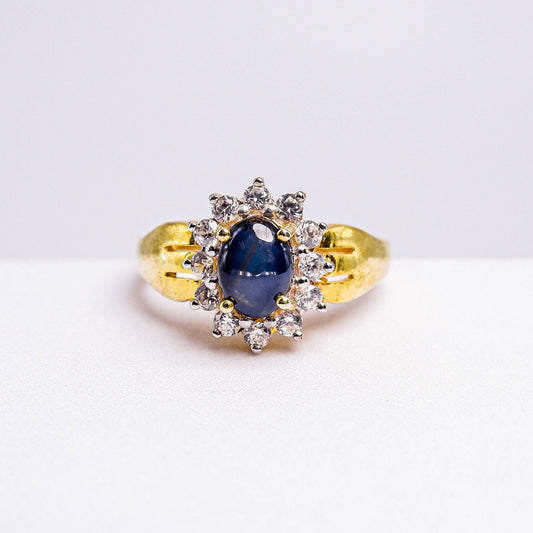 แหวนเงินแท้ 925 ฝังพลอย สตาร์บางกะจะ (ดิบ) (Black Star Sapphire)(Unheated)+เซอร์คอน (Zircon)