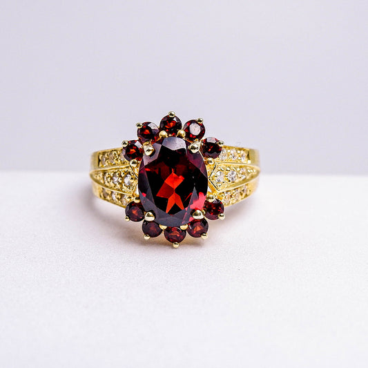 แหวนเงินแท้ 925 ฝังพลอย โกเมน (Garnet) + เซอร์คอน (Zircon)