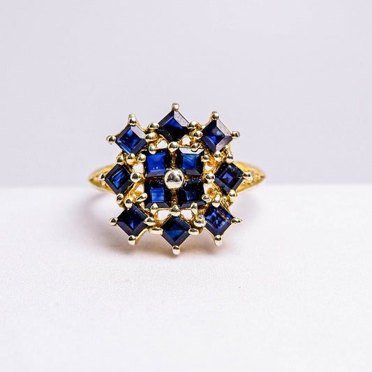 แหวนเงินแท้ 925 ฝังพลอย ไพลิน (Blue Sapphire) + ไวท์โทพาส (whitetopaz)