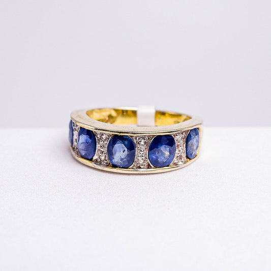 แหวนเงินแท้ 925 ฝังพลอย ไพลิน (Blue Sapphire) + ไวท์โทพาส (whitetopaz)