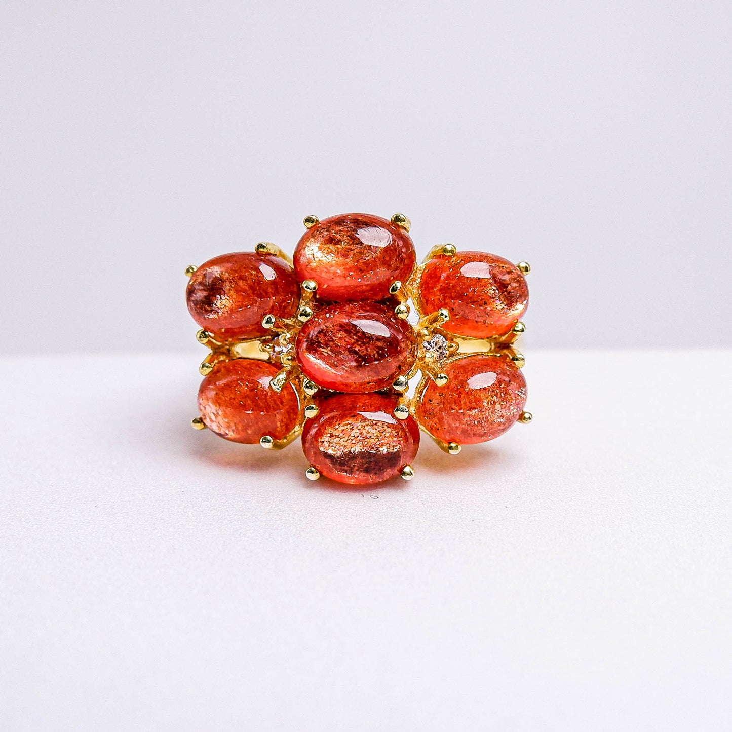 แหวนเงินแท้ 925 ฝังพลอย ซันสโตน (Sunstone) + เซอร์คอน (Zircon)