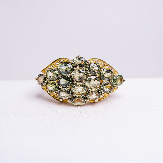 แหวนเงินแท้ 925 ฝังพลอย เขียวส่อง (greensapphire) + เซอร์คอน (Zircon)