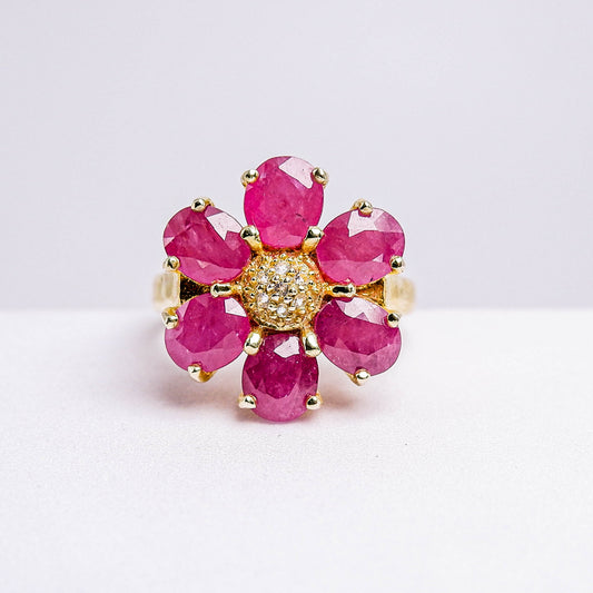 แหวนเงินแท้ 925 ฝังพลอย ทับทิมมาดา (Madagascar Ruby) + ไวท์โทพาส (whitetopaz)