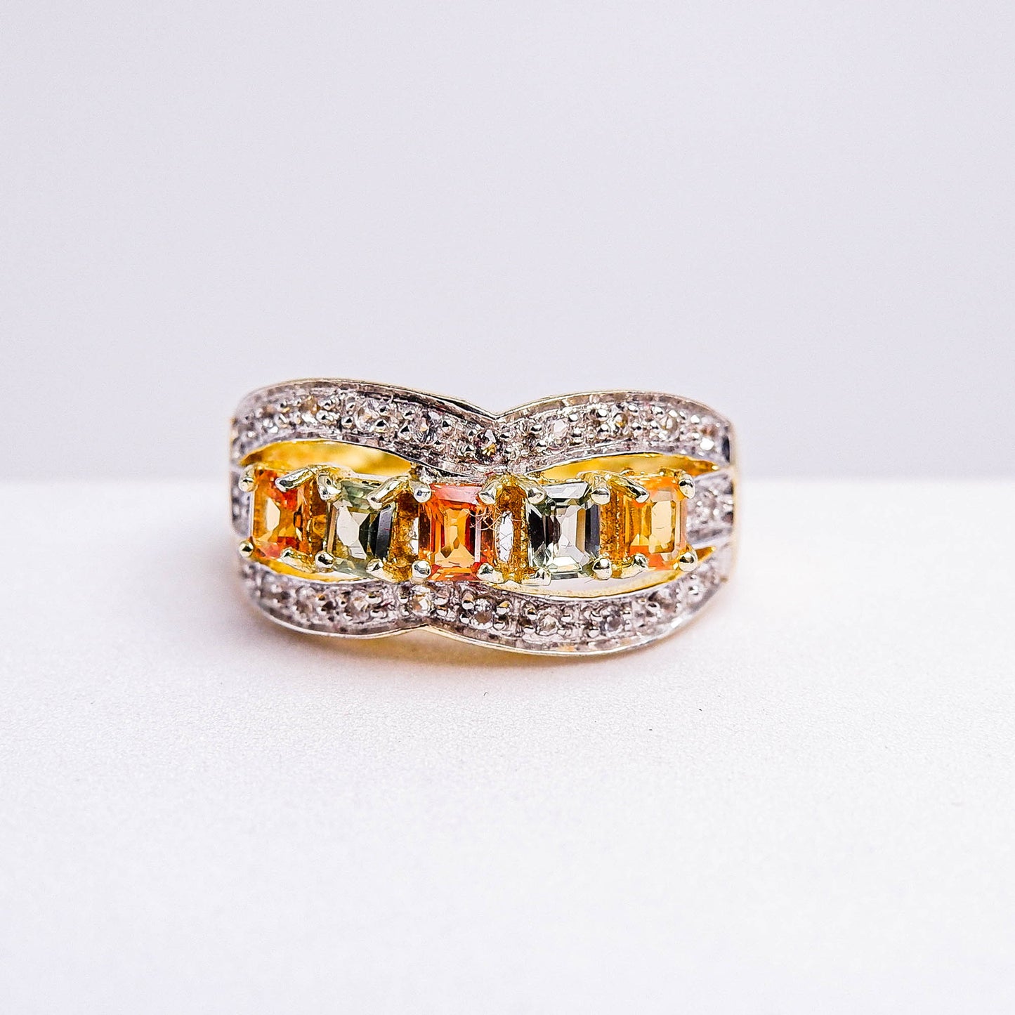 แหวนเงินแท้ 925 ฝังพลอย แฟนซีแซฟไฟร์ (Fancy Sapphire) + ไวท์โทพาส (whitetopaz)