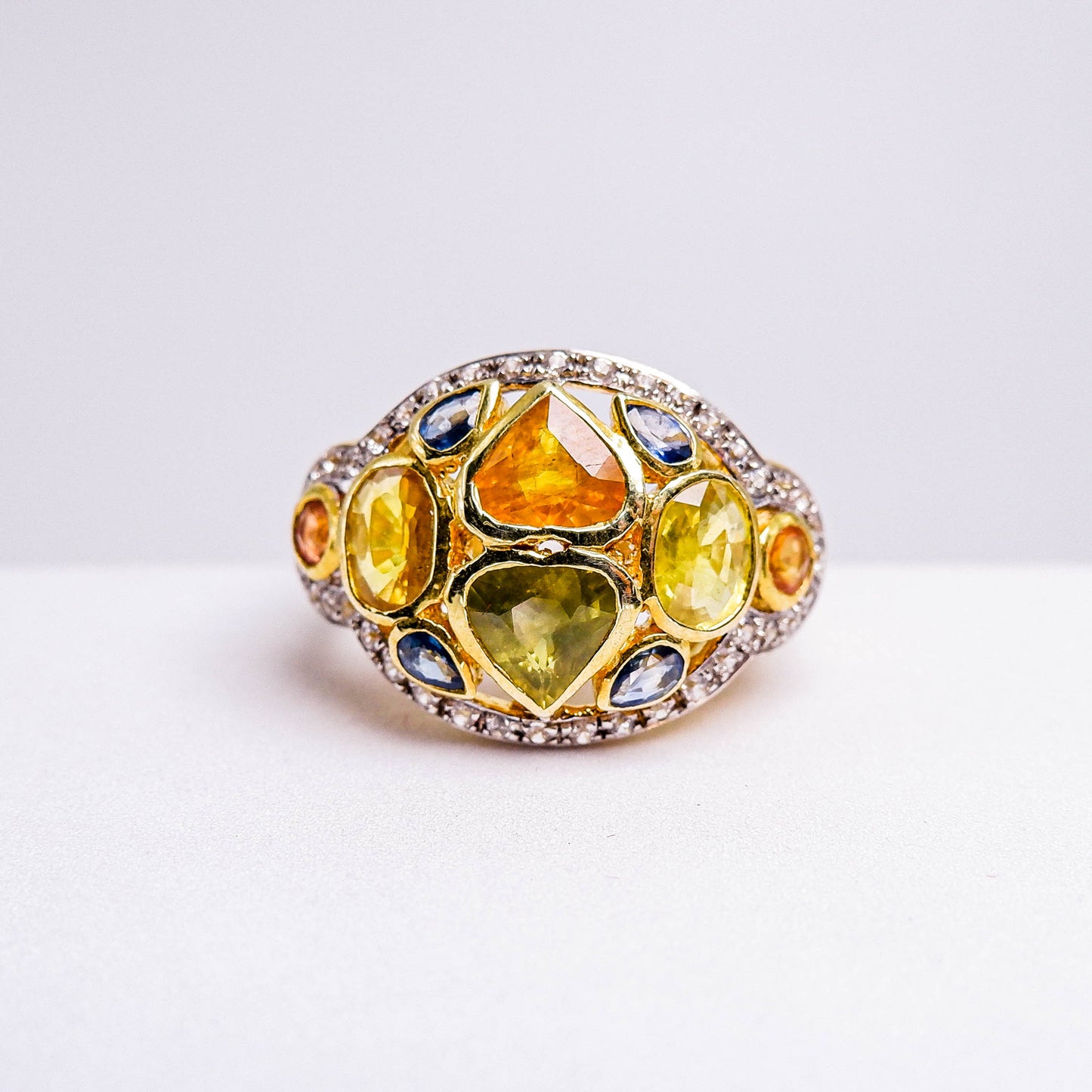 แหวนเงินแท้ 925 ฝังพลอย บุษราคัม(Yellow Sapphire)+แฟนซีแซฟไฟร์(Fancy Sapphire)+ไพลิน(Blue Sapphire)+เซอร์คอน(Zircon)