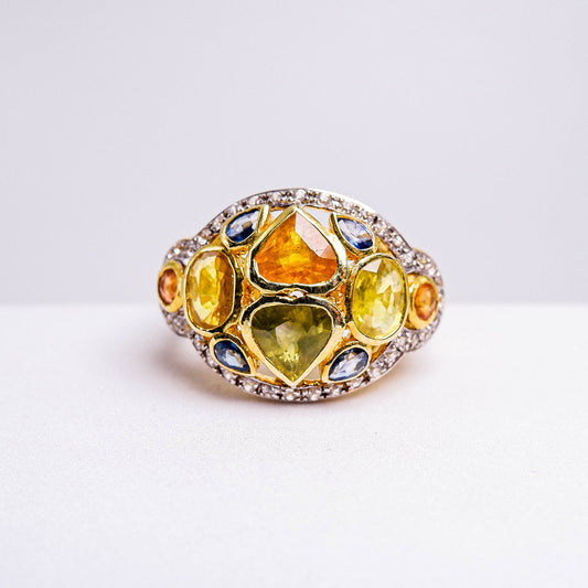 แหวนเงินแท้ 925 ฝังพลอย บุษราคัม(Yellow Sapphire)+แฟนซีแซฟไฟร์(Fancy Sapphire)+ไพลิน(Blue Sapphire)+เซอร์คอน(Zircon)