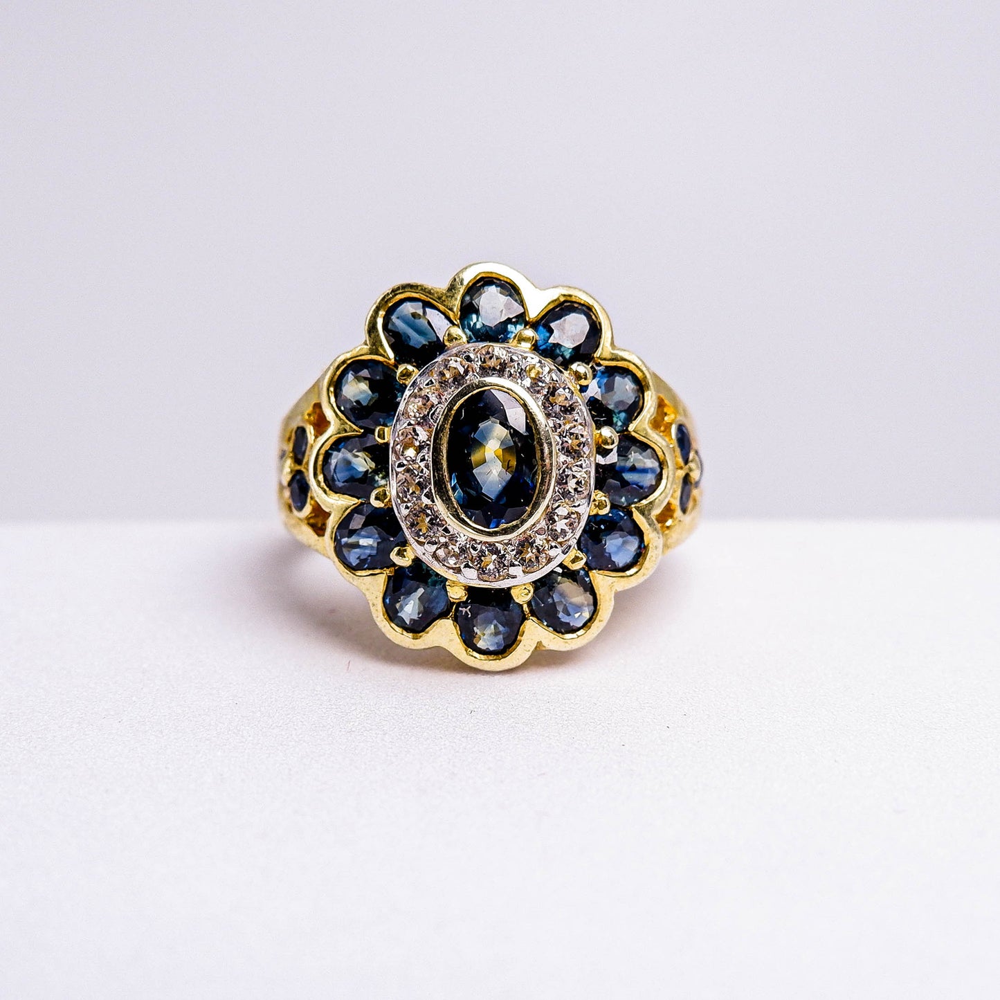 แหวนเงินแท้ 925 ฝังพลอย ไพลิน (Blue Sapphire) + ไวท์โทพาส (whitetopaz)