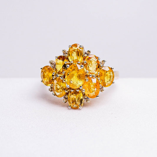 แหวนเงินแท้ 925 ฝังพลอย บุษราคัม (Yellow Sapphire) + ไวท์โทพาส (whitetopaz)
