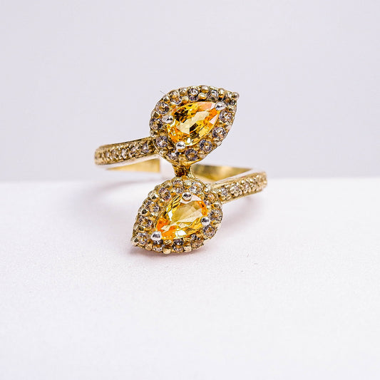 แหวนเงินแท้ 925 ฝังพลอย บุษราคัมมาดา (Yellow Sapphire) + ไวท์โทพาส (whitetopaz)