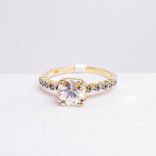 แหวนเงินแท้ 925 ฝังพลอย เพทายขาว (White Zircon) + ไวท์โทพาส (whitetopaz)